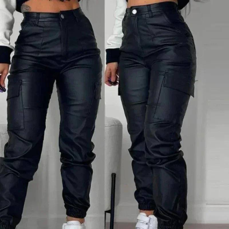 Women Elegant Harajuku Streetwear Black Cargo Pants-4