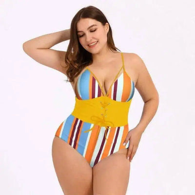 Women's Bikini Print Bouquet Waist Plus Size Swimsuit-D-2