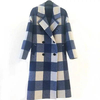 Women's double-sided cashmere coat-Bluewhite-2