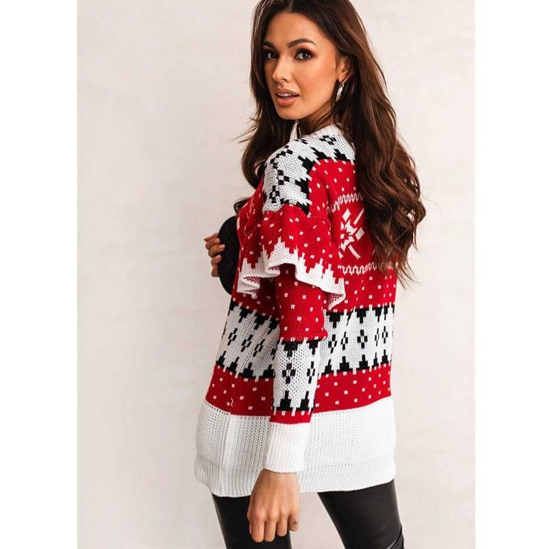 Women's Fashion Christmas Jacquard Loose Crew Neck Sweater-5