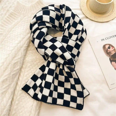 Women's Fashion Plaid Versatile Warm Scarf-White-5