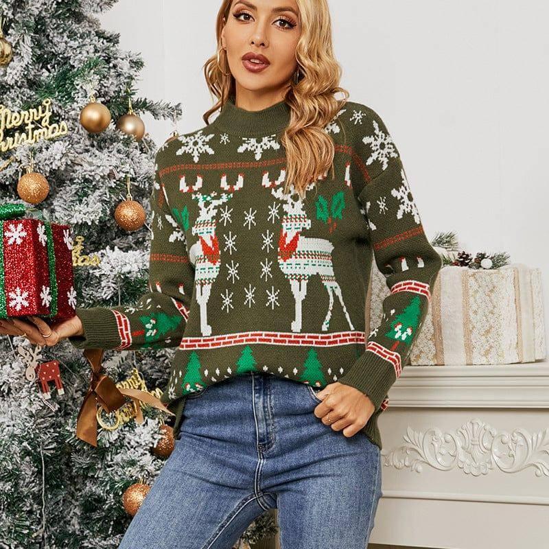 Women's Fashion Simple Deer Snowflake Christmas Sweater-2