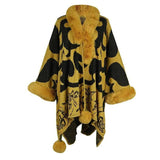 Women's Fur Collar Thickened Warm Shawl-Yellow-4