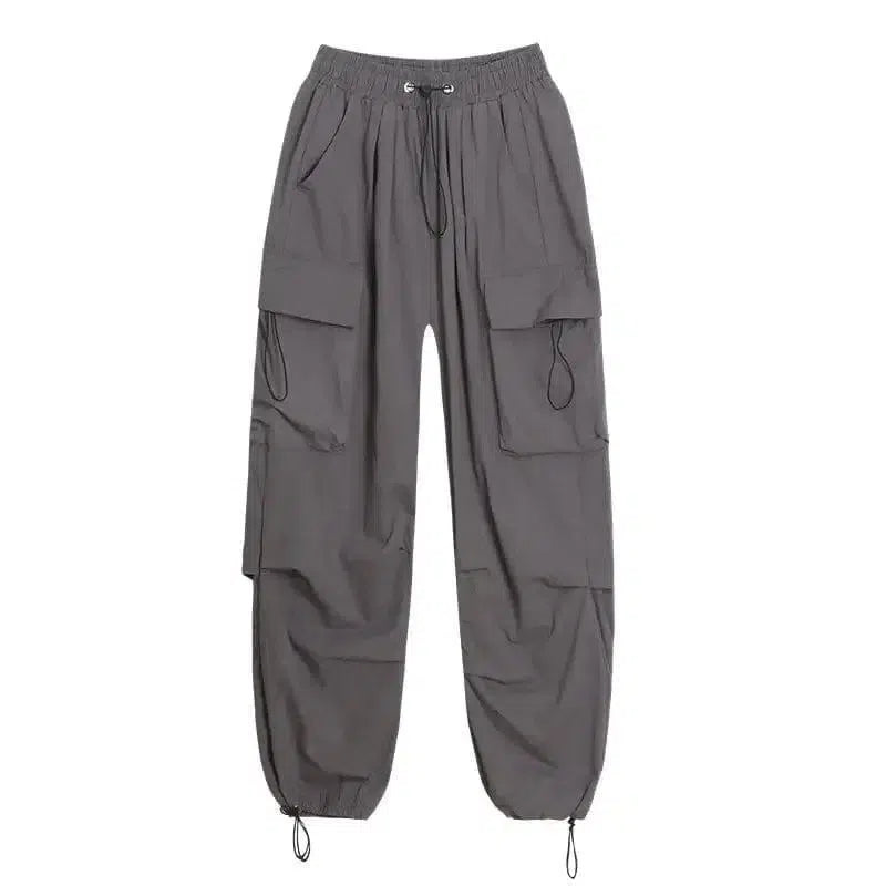 Women's Grey Loose Straight Cargo Pants-5