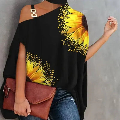 Women's High Neckline Strapless Crossbody Shoulder Cape-Sunflower-6