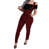 Women's high waist casual jumpsuit suspenders-11