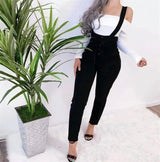 Women's high waist casual jumpsuit suspenders-Black-14