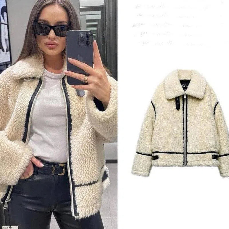 Women's Lamb Wool Effect Jacket Coat-1