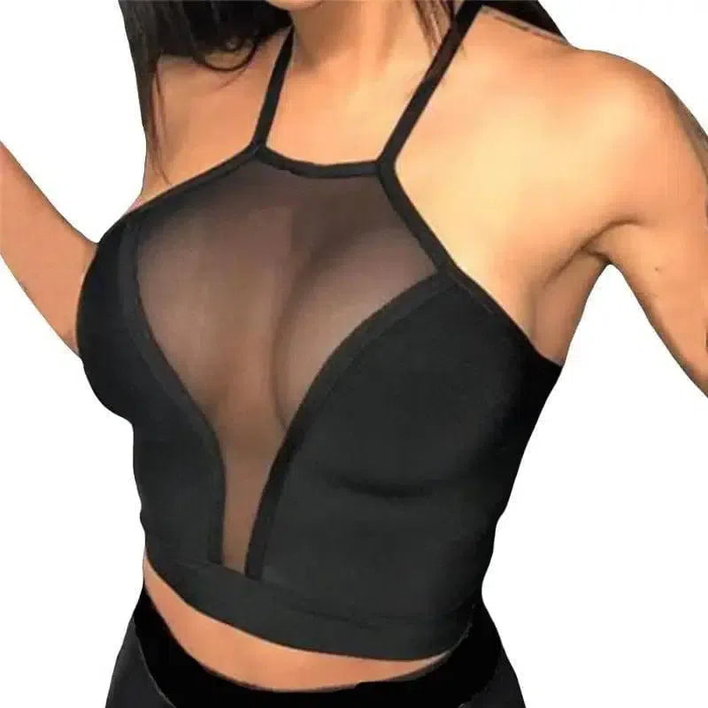 Women's Mesh Panel R-shaped Crop Tank Top-3