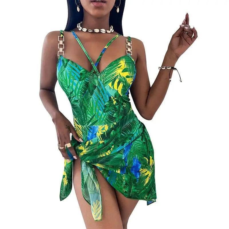 Women's One Piece Swimsuit Women's Printed Bikini-Green-4