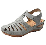 Women's Plus Size Retro Sandals Round Toe Wedge Sandals-Grey-4