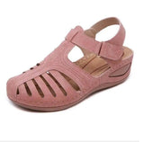 Women's Plus Size Retro Sandals Round Toe Wedge Sandals-Palepink-5