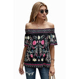 Women's Printed T-shirt Loose Off Shoulder Top-7