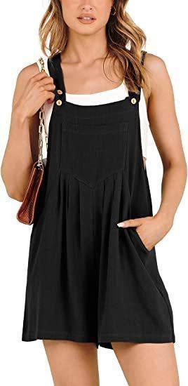 Women's Short Overalls Summer Casual Adjustable Strap Loose-Black-5