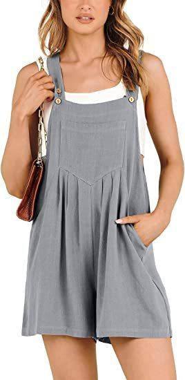 Women's Short Overalls Summer Casual Adjustable Strap Loose-Grey-9