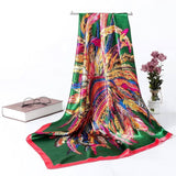 Women's Silk Scarf Multi-functional Small Silk Satin Shawl-Green-4