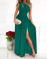 Women's Slanted Shoulder Cutout Gradient Dress-Green-8