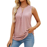 Women's Sleeveless T-shirt Summer Hole V-Neck Slim Fit Tank-Bean Pink-11