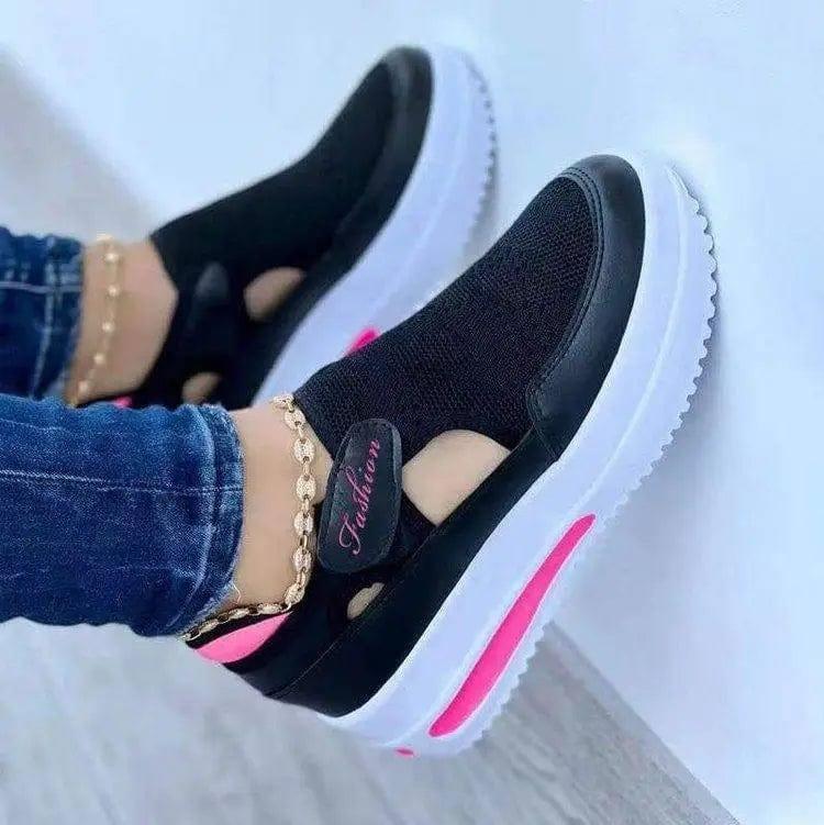 Women's Sneakers Summer Ladies Casual Low Wedge-Black-4