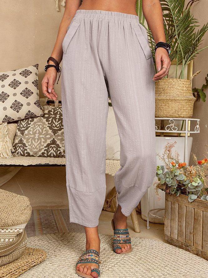 Women's Solid Color Loose Cotton And Linen Casual Pants Home-Apricot-11