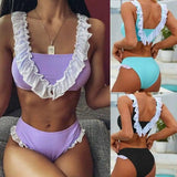 Women's Solid Color Ruffled Bikini Split Swimsuit-1