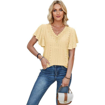 Women's Spring And Summer Lace Ruffle Sleeve Solid Color-6