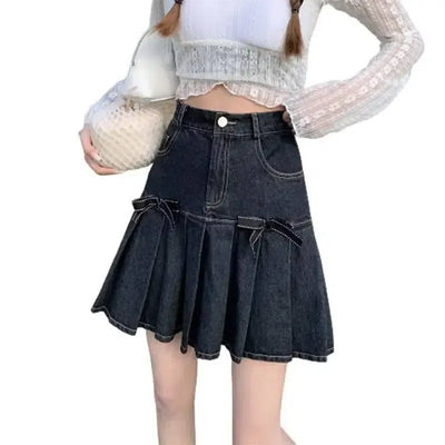 Women's Summer Denim Bow Skirt-2