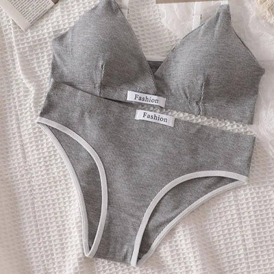 Women Seamless Bra Set V-neck Wireless Bras and Sexy Low-lightgray-8