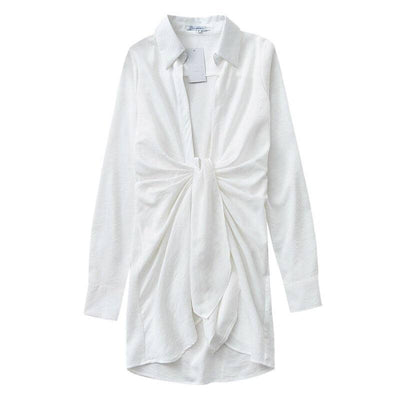 Women Deep V Neck Shirt Dress Summer Beach Boho Mini-white-9