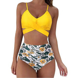 Women Sexy Soild Print Bikini Set Push Up Bathing Swimwear-Yellow-4