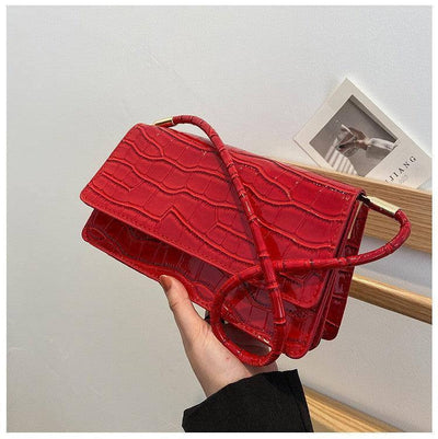 Women Shoulder Bgas Stone Pattern Solid Color Elegant Bag-Red-9