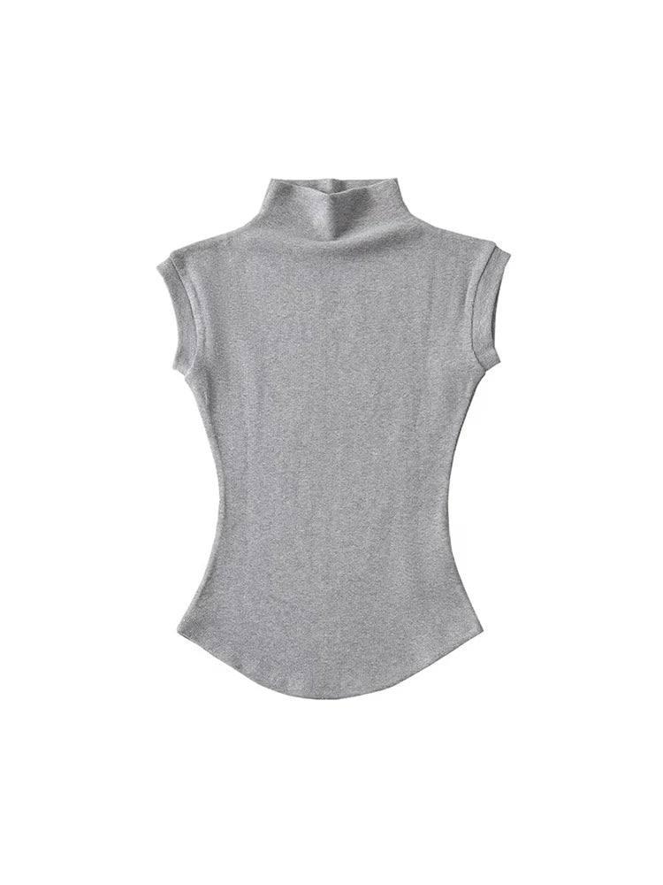 Women Summer Turtleneck Sleeveless T-Shirts Tops Solid-3