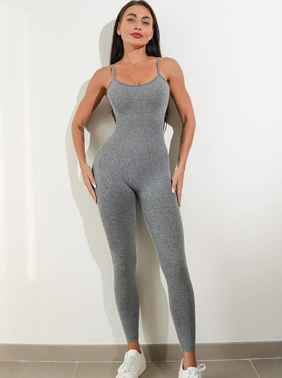 Womens Sexy Unitard One Piece Jumpsuit Spaghetti Strap Tummy-Grey-2