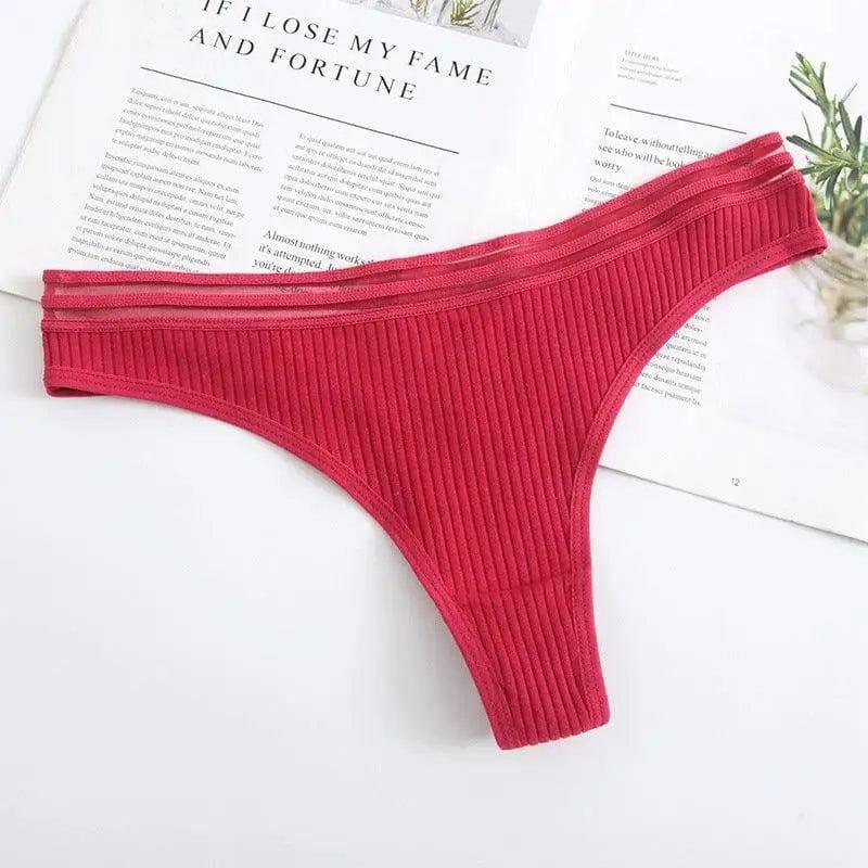 Womens Underwear Panties Cotton Thong Soft-Red-6