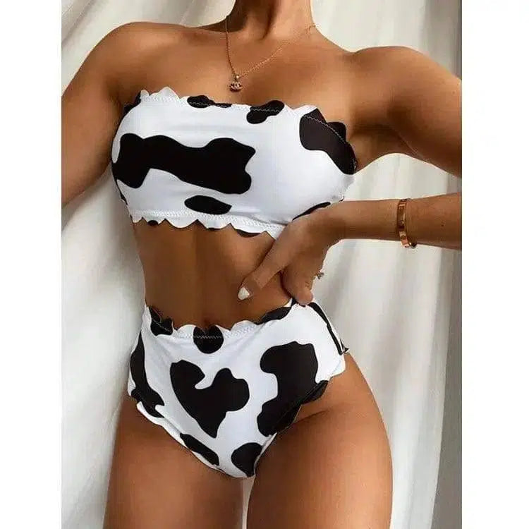 Wrapped Breast Bikini Cow Print-Blackandwhite-1