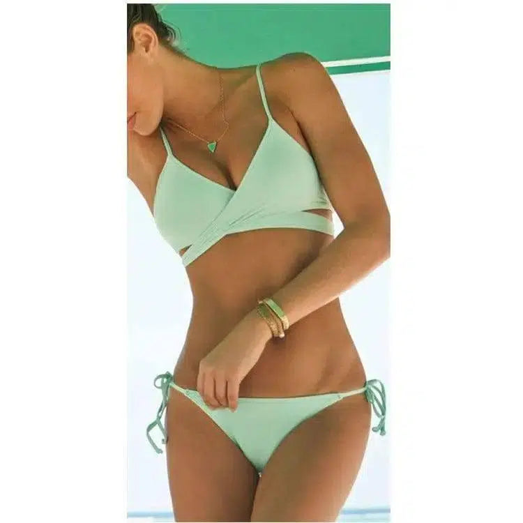 Solid Macaron Color Swimsuit Bikini-Blue-1