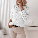 White open-knit sweater for women with textured pattern — lightweight long-sleeve top